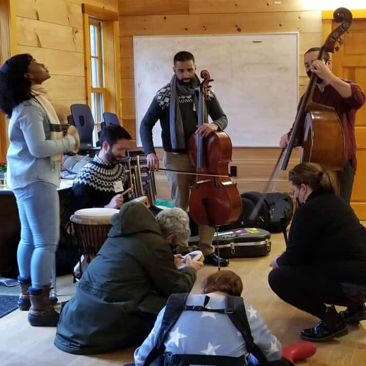A group of musicians playing together.