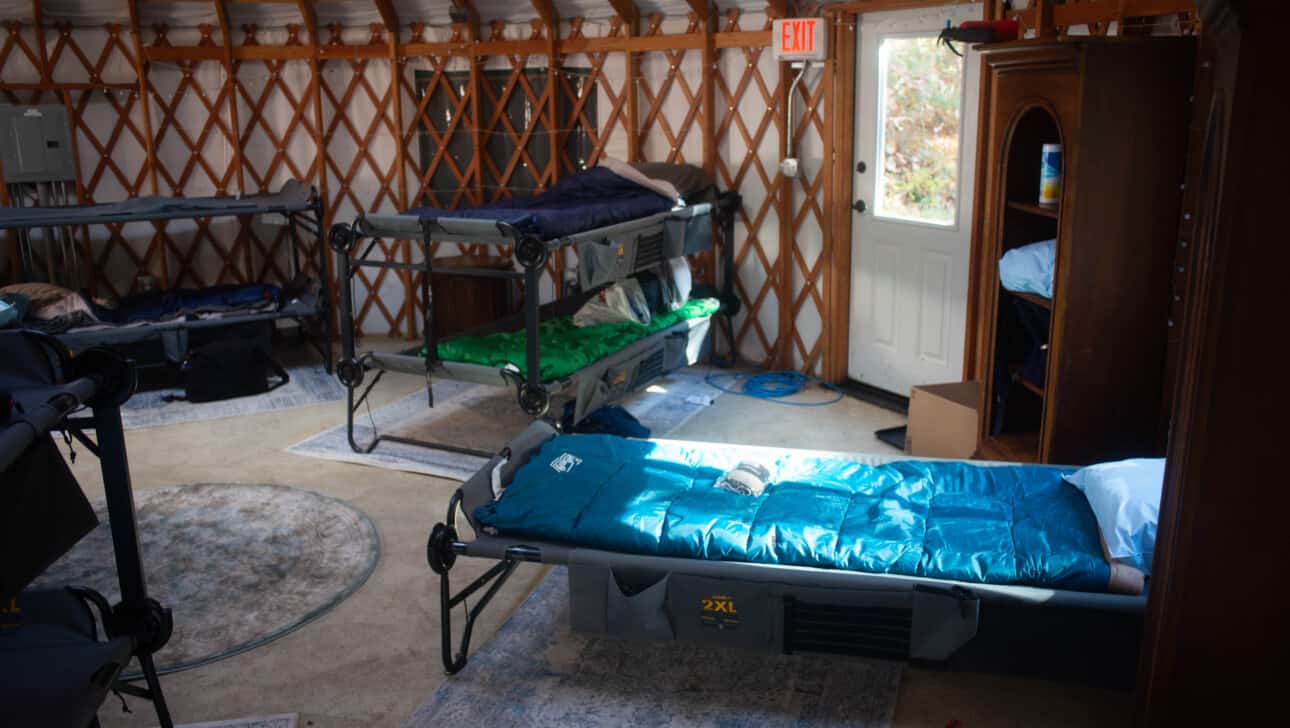 Bunk beds in a Yurt.