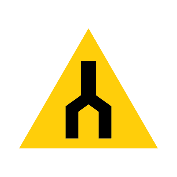 A yellow triangle with a black arrow on it.