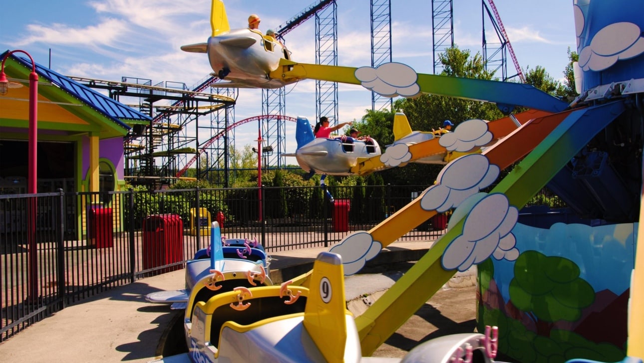 A theme park ride for small children at an amusement park.