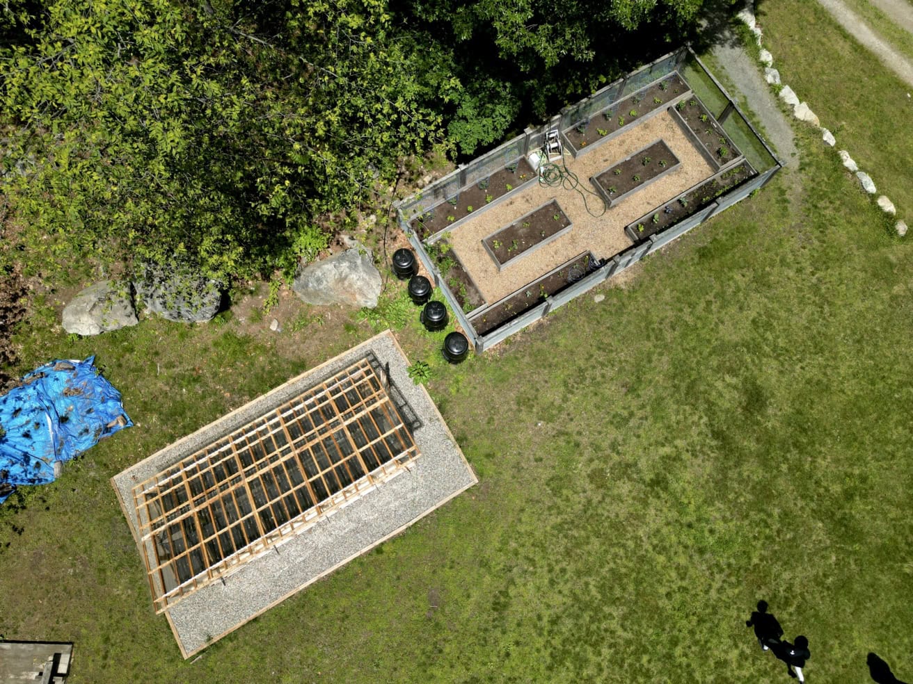 drone photo of greenhouses
